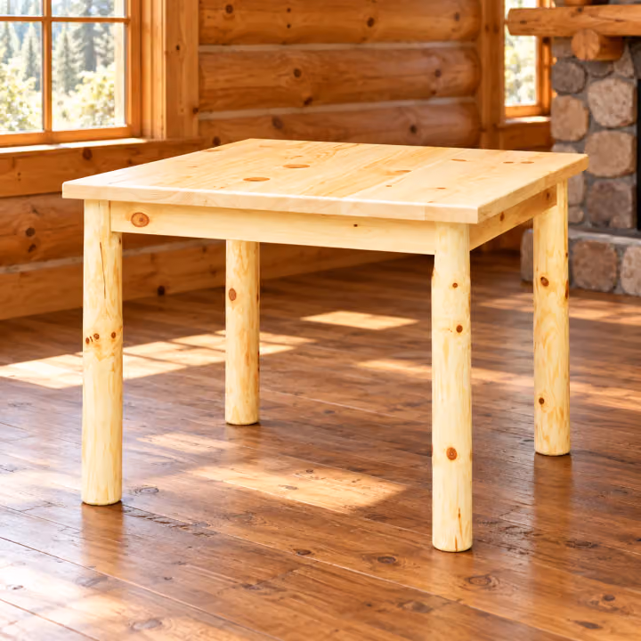 Timber Hollow Plain Pine Square Log-Leg Dining Table