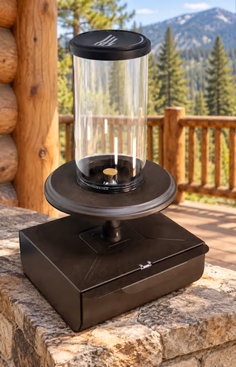 Mountain Patio Flame Lantern in an outdoor setting