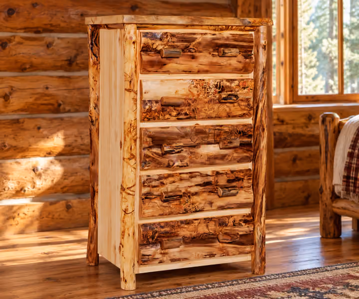 Hearthside Briar Summit 5 Drawer Chest in a rustic cabin