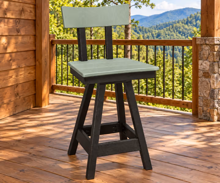 Harbor Porch Angled-back Poly Swivel Counter Chair in an outdoor cabin setting