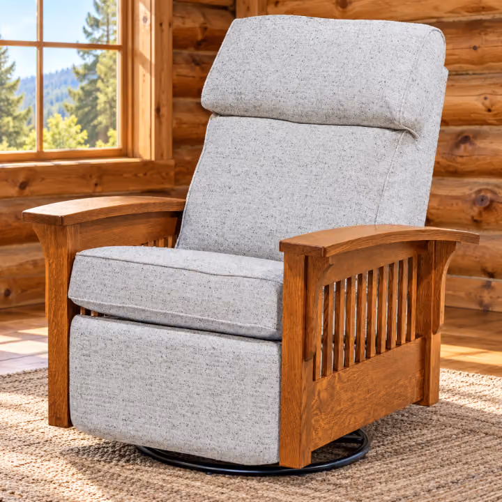 Prairie Bend Quarter Sawn White Oak Stockton Swivel Rocker Recliner