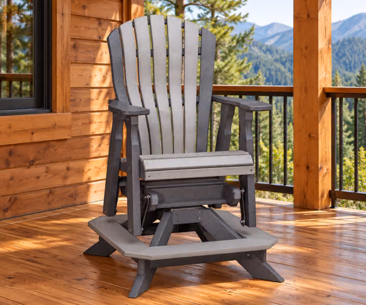 Harbor Porch Arched-back Poly Counter Swivel Glider in an outdoor cabin setting