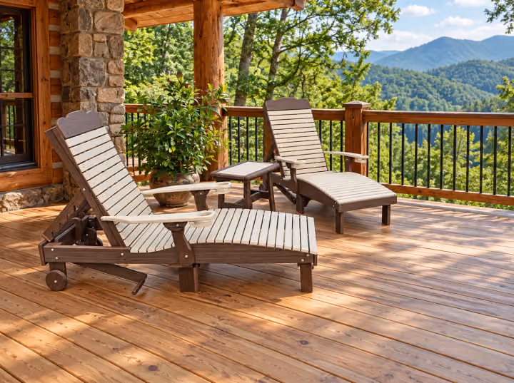 Willow Bay Poly Lounge in an outdoor mountain cabin setting