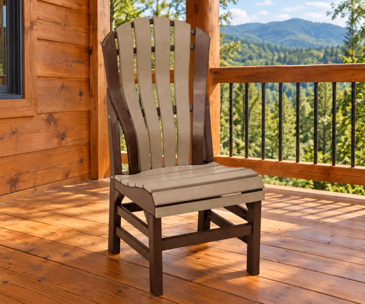 Harbor Porch Arched-back Poly Dining Side Chair in an outdoor cabin setting
