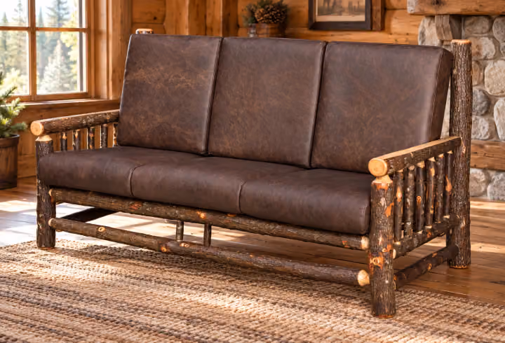 Log Hearth Hickory Loveseat in a rustic home