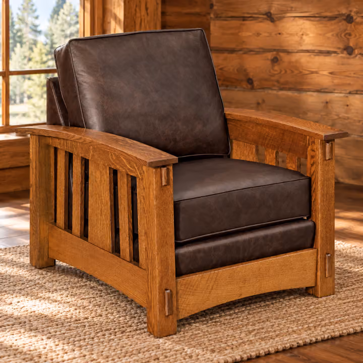 Canyon Forge Quarter Sawn White Oak Deep-Seat Leather Chair