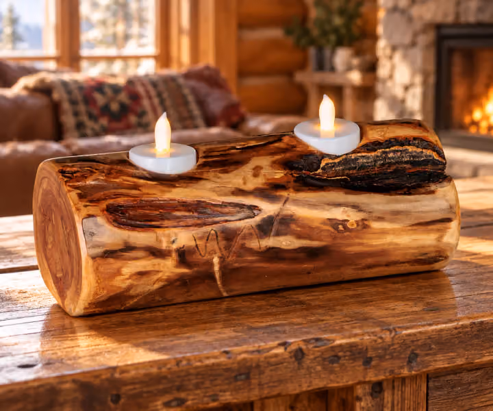 Hearthside 2-Light Aspen Log Candle Holder