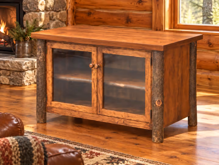 Copper Vale Cherry Glass-Door TV Console