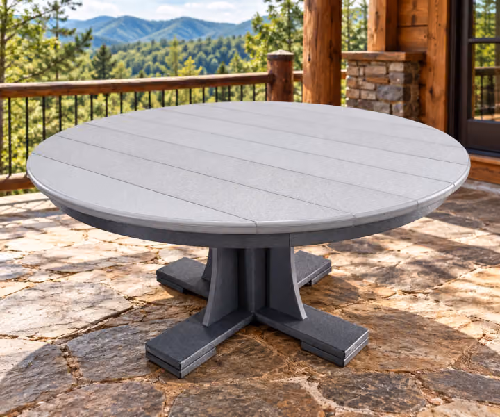 Willow Bay Poly Conversation Table in an outdoor mountain cabin setting
