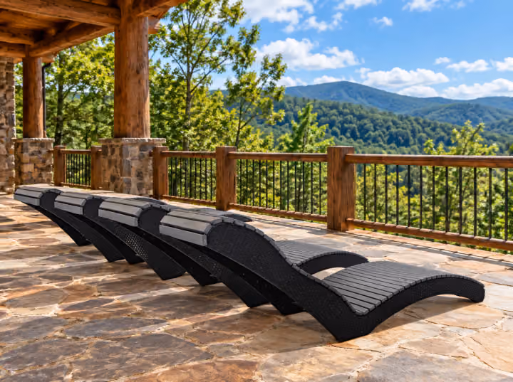 Willow Bay Poly Island Rest Lounge in an outdoor mountain cabin setting
