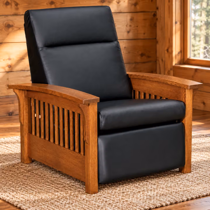 Summit Hollow Quarter Sawn White Oak Slat Wall-Hugger Leather Recliner