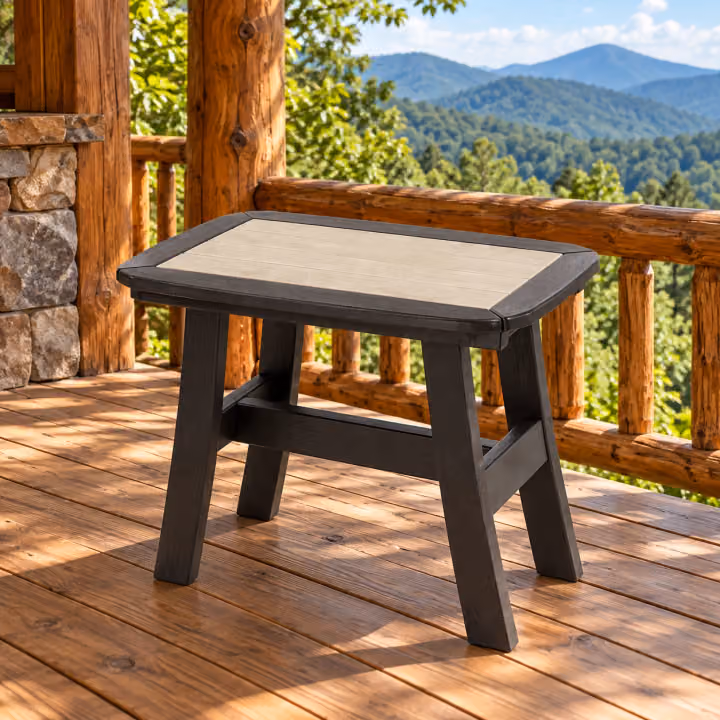 Willow Bay Poly End Table in an outdoor mountain cabin setting
