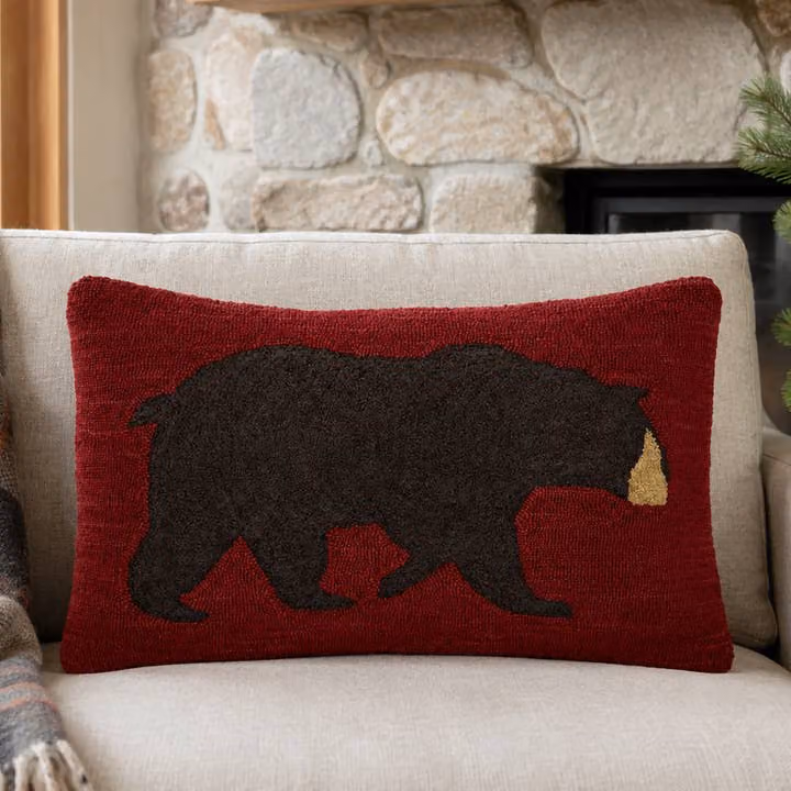Rustic Bear Hooked Throw Pillow Wyatt Lodge Decor 14x22