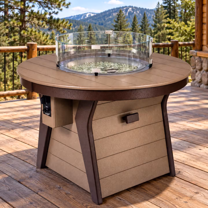 Round Fire Table — Outdoor Poly in an outdoor setting