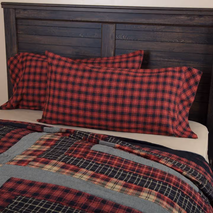 Cumberland King Pillowcase Red Black Plaid Rustic Lodge