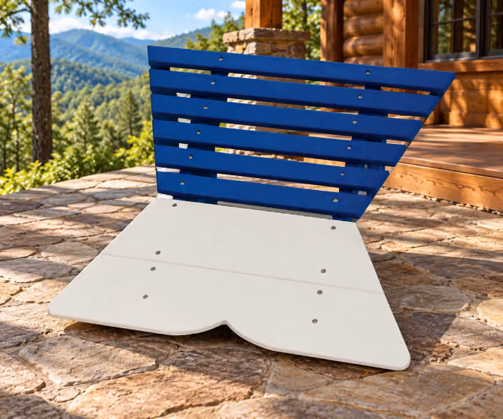 Willow Bay Poly Fish Chair Footrest in an outdoor mountain cabin setting
