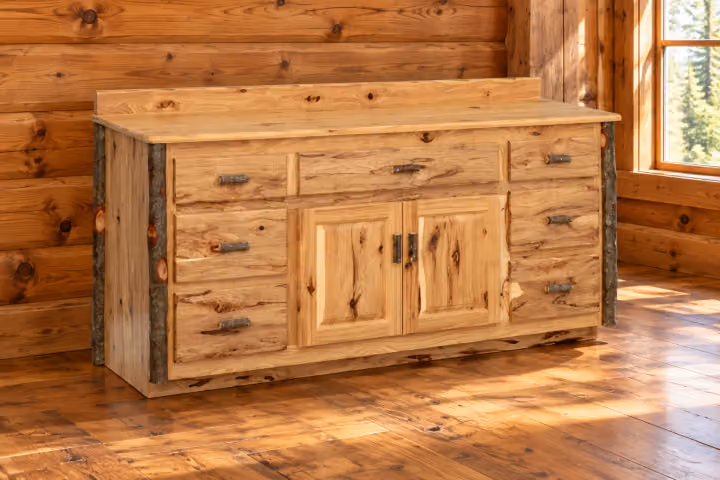 Rustic Bathroom Vanities & Wood Storage in a timber cabin setting