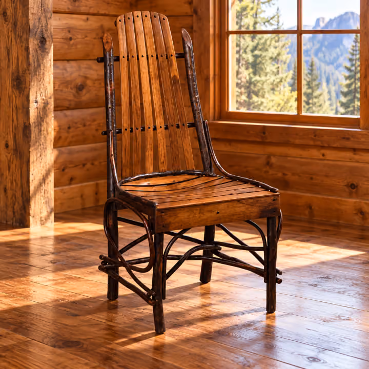Fox Hollow Hickory Bendwood Deluxe Table Chair in a rustic cabin dining
