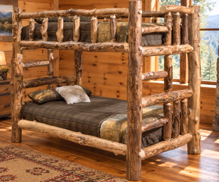 Woodland Hollow Aspen Bunk Bed in a rustic cabin bedroom