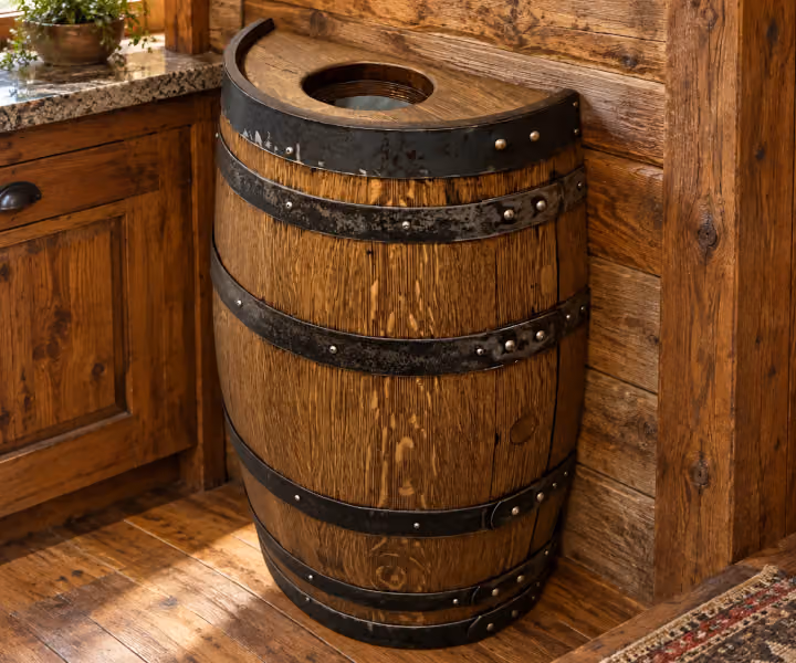 Caskwood Half-Barrel Trash Cabinet