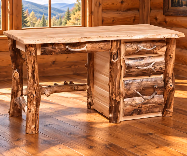 Mountain View Aspen & Wormy Maple Knee Hole Desk