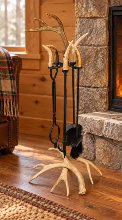 Mule Deer Antler Hearth Tool Stand