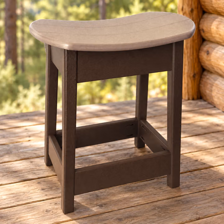Saddle Stool — Outdoor Poly in an outdoor setting