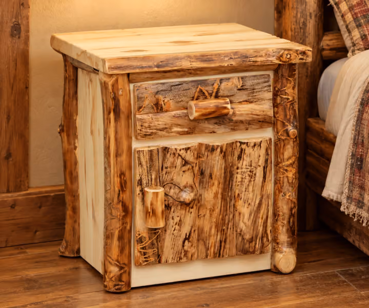 Hearthside Briar Summit 1 Drawer with Door Nightstand in a rustic cabin