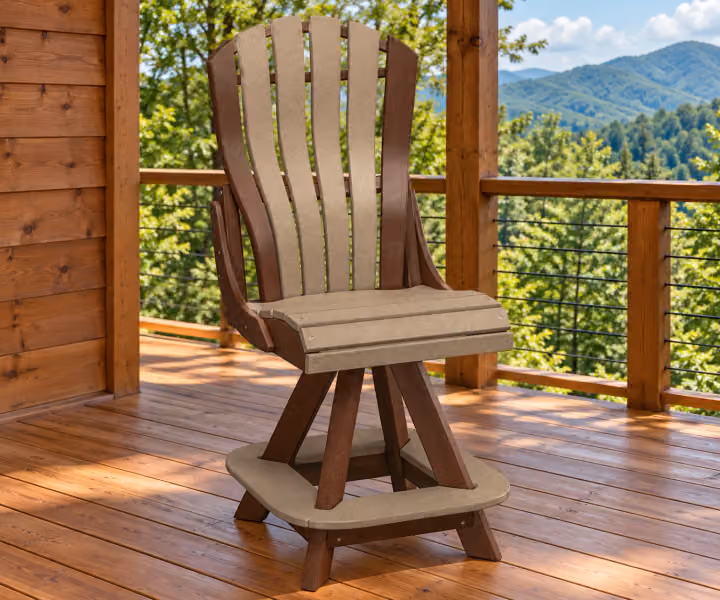 Harbor Porch Arched-back Poly Counter Swivel Side Chair in an outdoor cabin setting