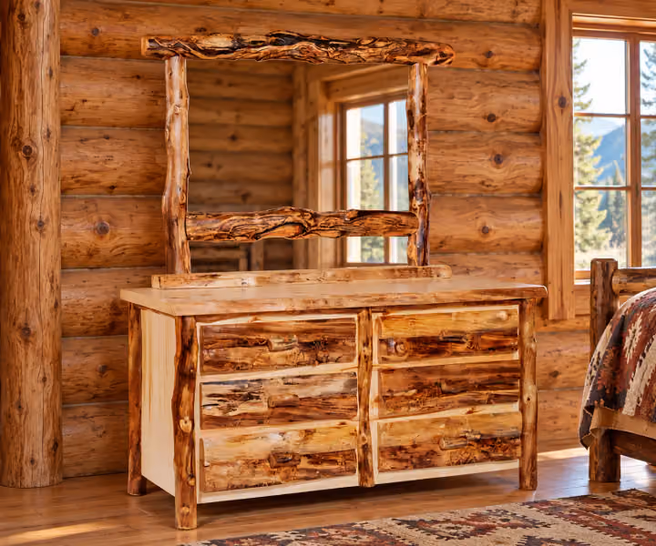 Hearthside Briar Summit 6 Drawer Dresser in a rustic cabin