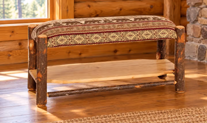 Hemlock Ridge Hickory Shelf Upholstered Bench
