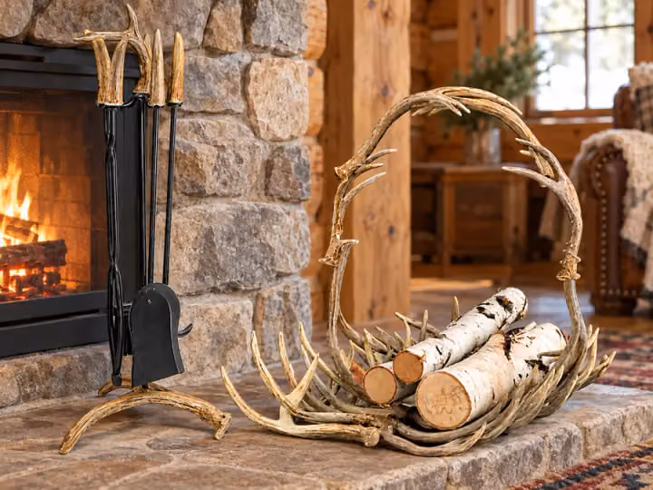 Mule Deer Antler Hearth Tools and Log Basket