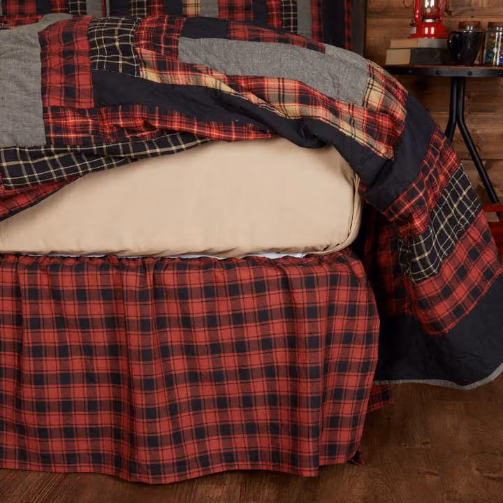 Cumberland Bed Skirt Red Black Plaid Rustic Lodge King
