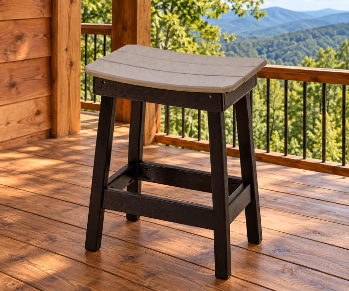 Harbor Porch Poly Counter Stool in an outdoor cabin setting
