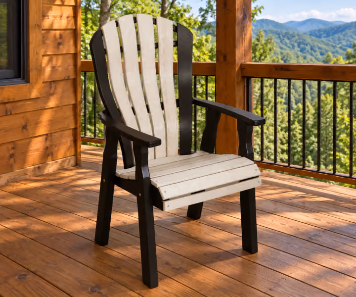 Harbor Porch Arched-back Poly Dining Armchair in an outdoor cabin setting