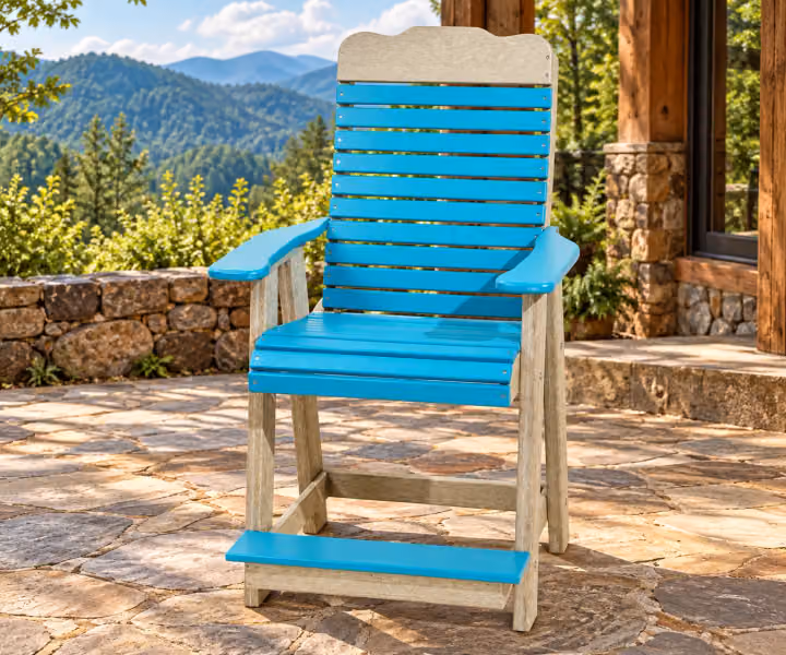 Willow Bay Poly Tall-back Solid Chair in an outdoor mountain cabin setting