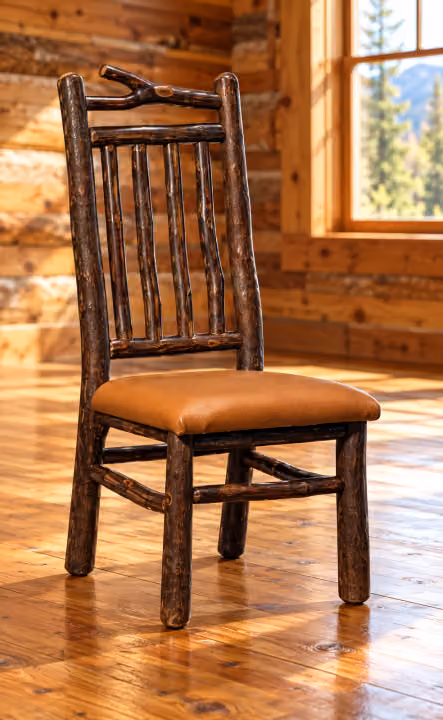 Fox Hollow Hickory Branch-Back Side Chair in a rustic cabin dining