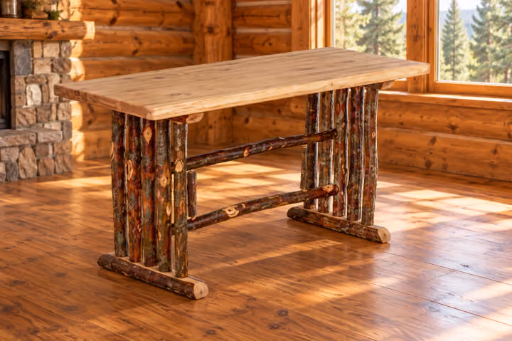 Hemlock Ridge Hickory Counter Table in a rustic cabin dining