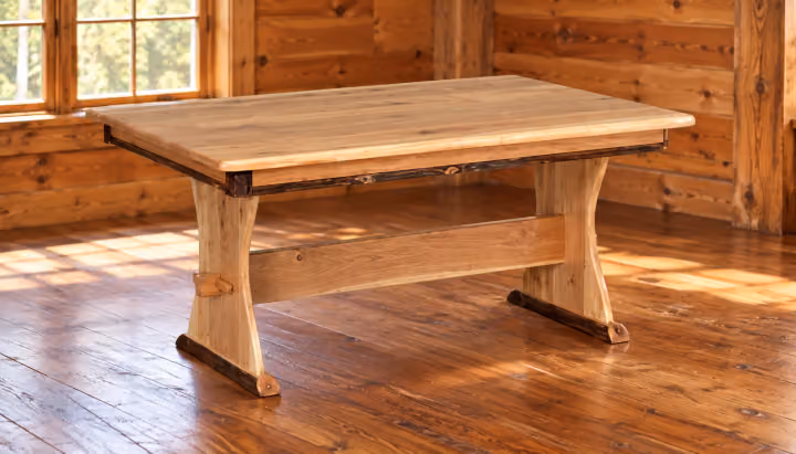 Hemlock Ridge Hickory Harvest Dining Table in a rustic cabin dining