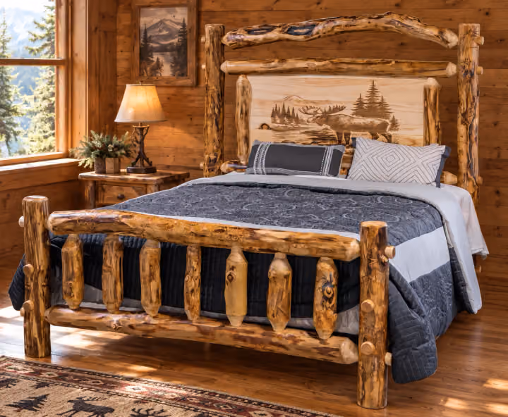 Hearthside Briar Summit Engraved Bed in a rustic cabin