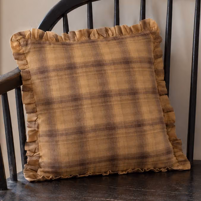 Prescott Brown Plaid Ruffled Throw Pillow 16”
