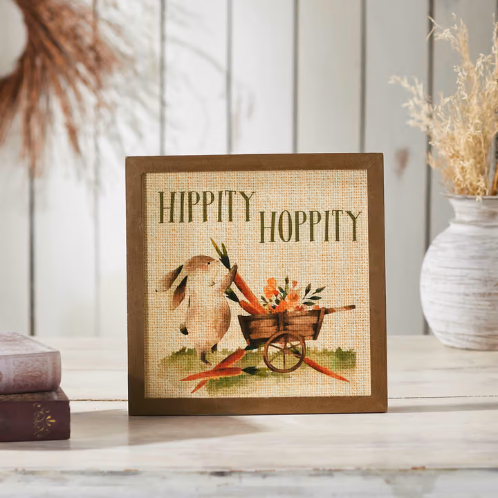 Bunny Hop Hippity Hoppity Bunny & Carrot Wagon MDF Wall Sign