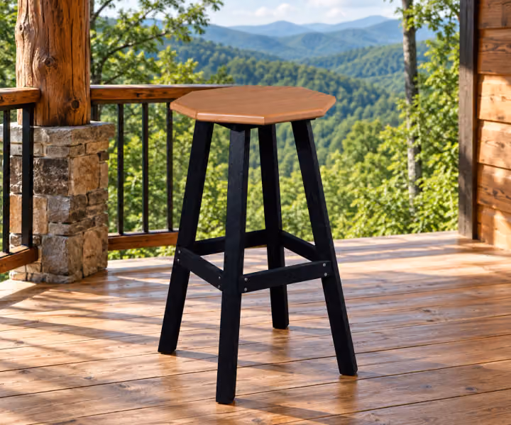 Willow Bay Poly Solid Stool in an outdoor mountain cabin setting