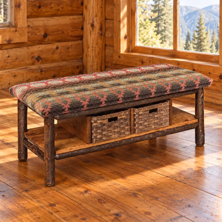 Fox Hollow Hickory Basket Storage Bench