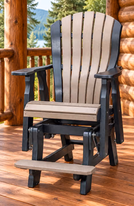 Harbor Porch Arched-back Poly Counter Glider in an outdoor cabin setting