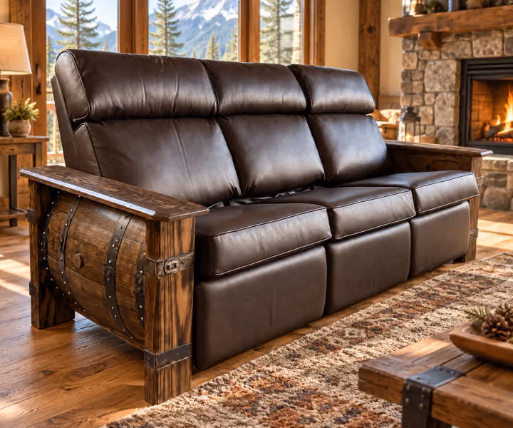 Caskwood Whiskey Barrel Reclining Sofa