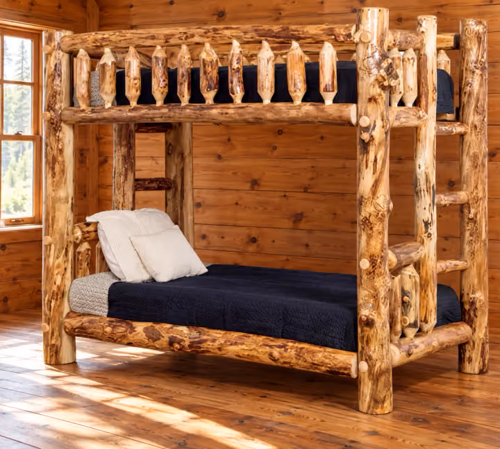 Clearwater Aspen Bunk Bed in a rustic cabin bedroom