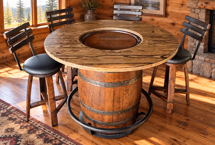 Caskwood Wide Round Whiskey Barrel Table