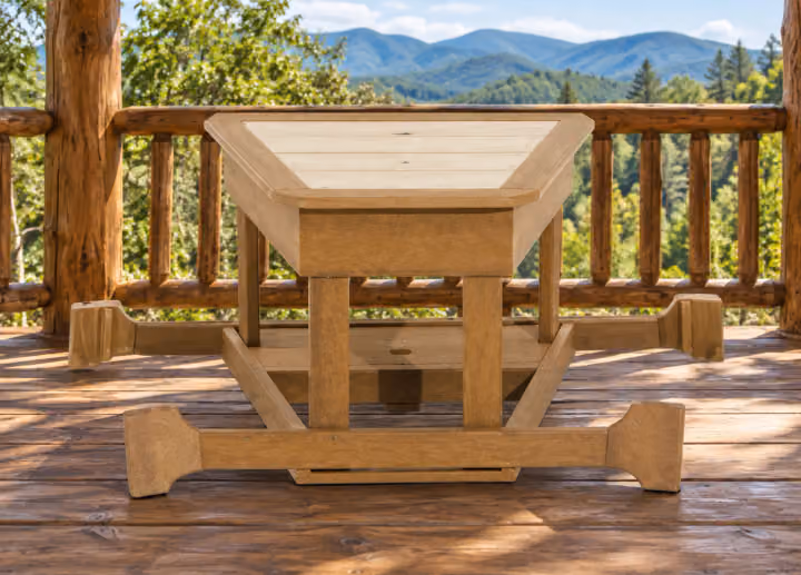 Willow Bay Poly Glider Side Table in an outdoor mountain cabin setting