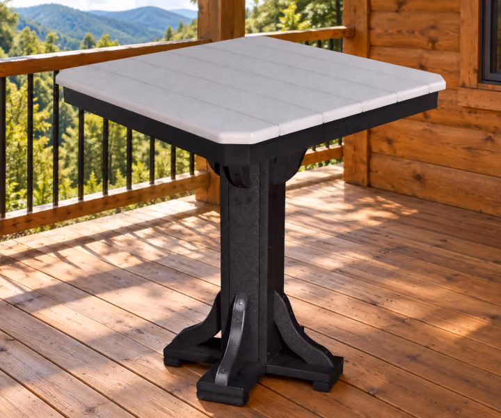 Harbor Porch Compact Square Poly Counter Table in an outdoor cabin setting